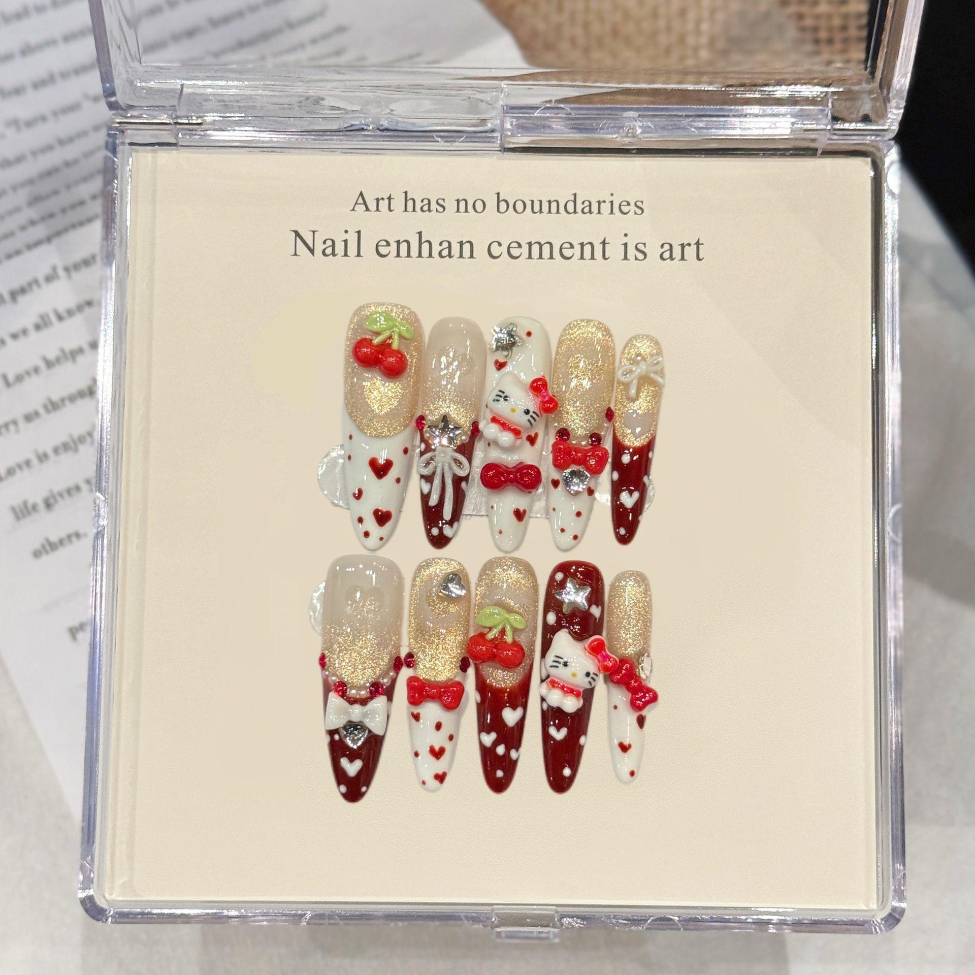 Little Red Meow Cherry Blossom Cat Girl Nail Art Medium