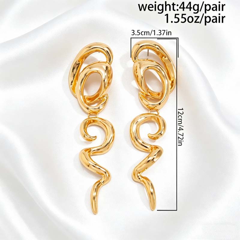 Exaggerated Metal Twisted Spiral Drop Earrings For Women Vintage Gold Color Irregular Curved Dangle Earrings Jewelry Accessories