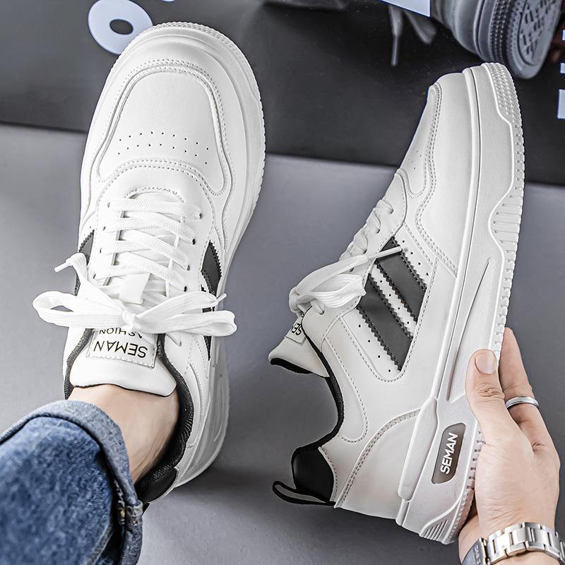 Leather Sneakers Men Trend Casual Skateboard Shoes Thick Soles Platform Factory Direct Sales