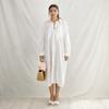 Linen Pleated Shirt Dress Women Casual Long Dress Turn Down Collar