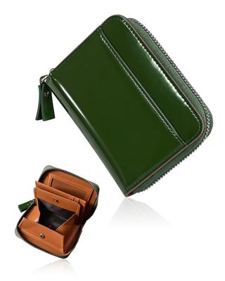 Men's Bi-fold Wallet, Genuine Leather, Small, Compact, Mini, Box-type Coin Purse, Zipper Closure, Business Wallet, Father's Day Gift (Green/Brown)