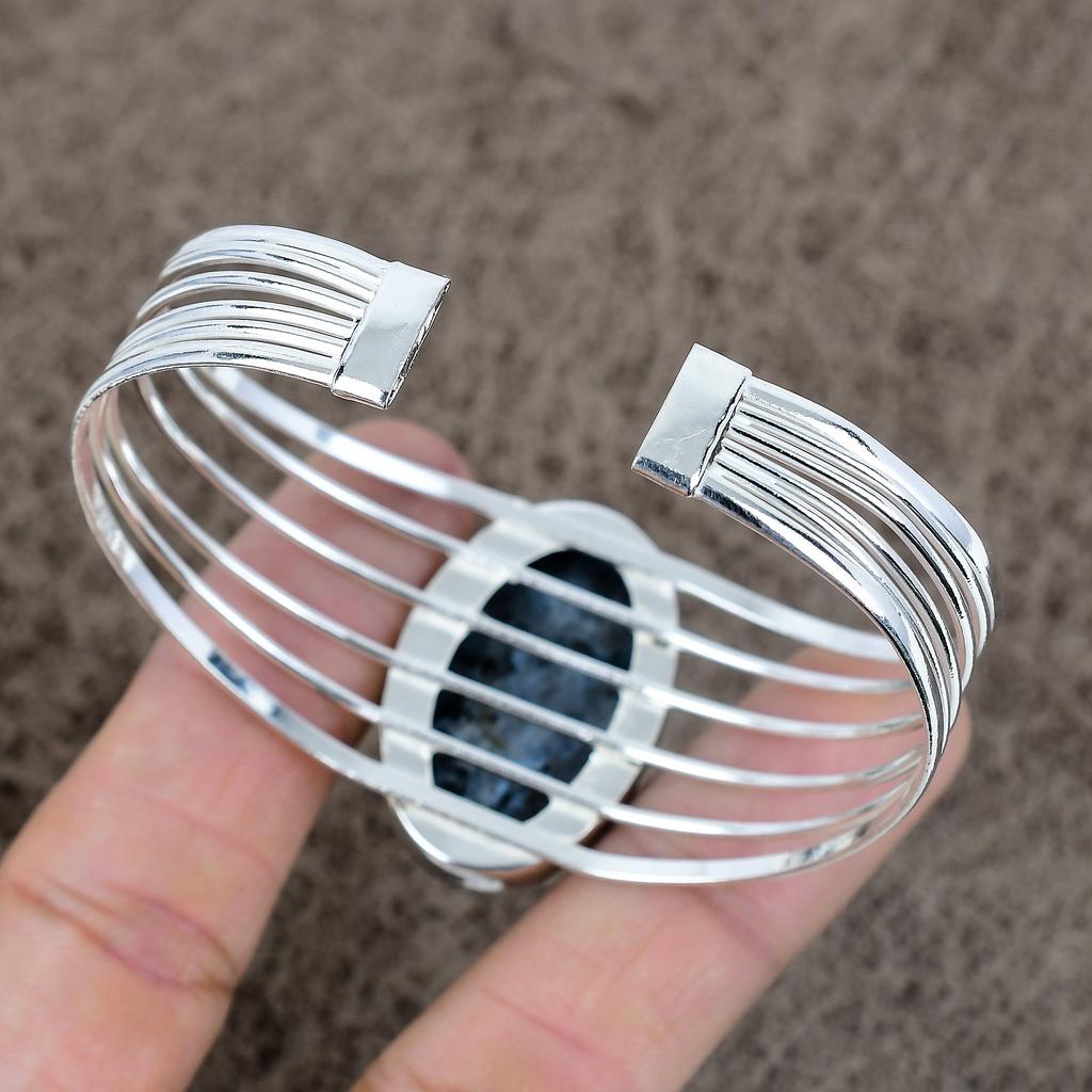 Larvikite Gemstone Handmade 925 Sterling Silver Cuff Bangle Adjustable KKG-243