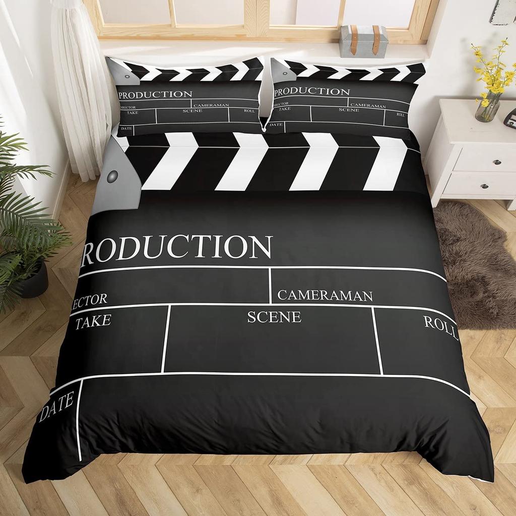 Movie Theater Duvet Cover Set Cinema Ticket Bedding Set Filmstrip Comforter Cover Bedroom Decor Bedspread Cover Full Size 2/3pcs