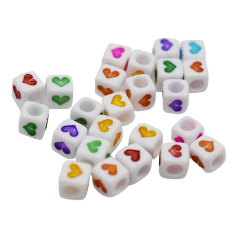 

DIY Jewelry Making 50pcs Colorful Heart Printed Loose Beads Necklaces Bracelet Beads with Big Hole Square Beads 1