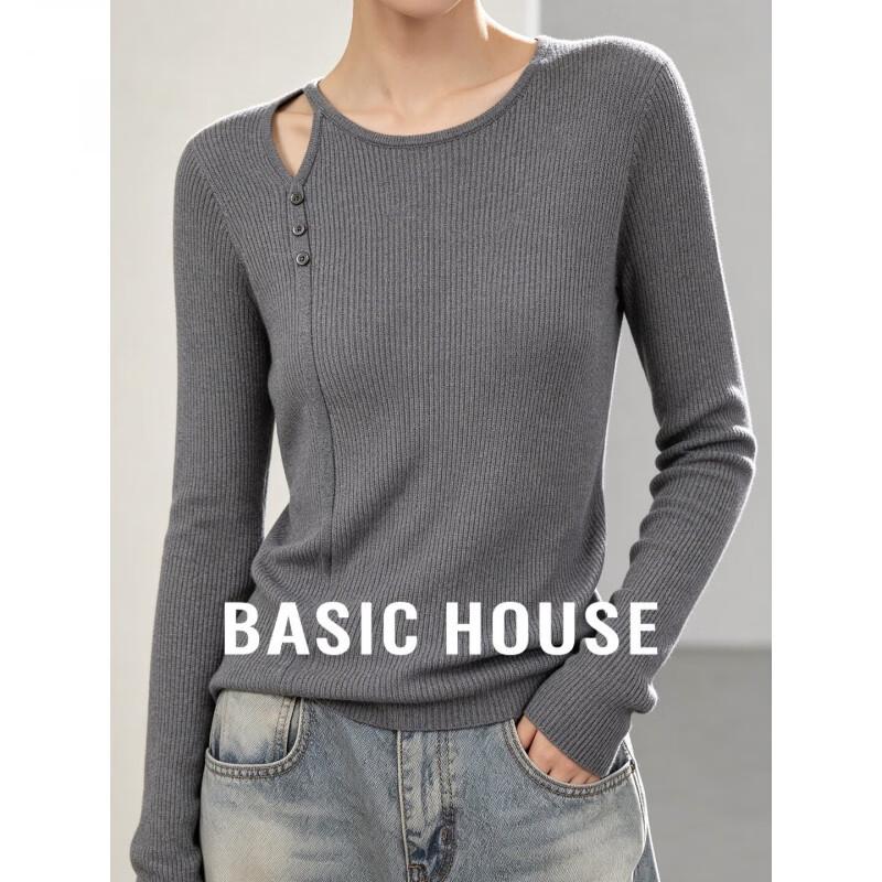 Basic House Women's Off-Shoulder Slim-Fit Knit Sweater