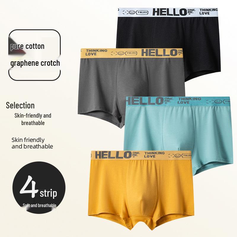 Pánské spodní prádlo ze 100% čisté bavlny se středně vysokým pasem s pasovkou HELLO a grafénovým klínem - Prodyšná jednobarevná varianta na podzim