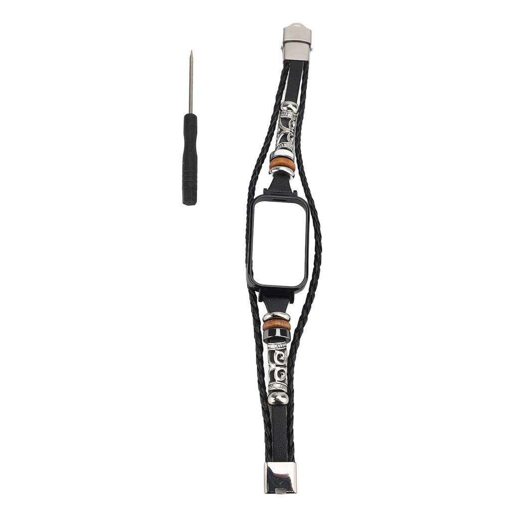 Beaded Watch Strap Replacement Wristband Wearable Smartwatch Band for Fitness Tracker for Band 3 for Band 9 Active Black