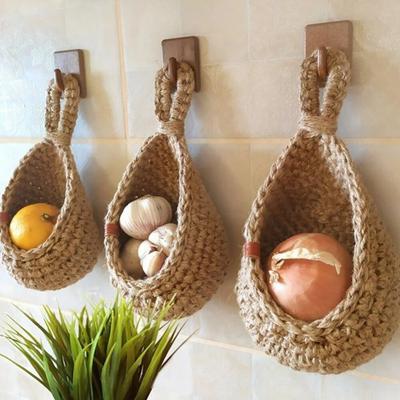 Jute Eco Teardrop hangende mand Hangende groente-fruitmanden aan de muur