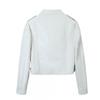 Womens Faux Leather Moto Jacket Round Neck Diagonal Zip Slim Fit Streetwear Outerwear White Black S M L XL