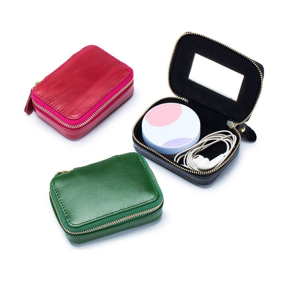 Versatile Genuine Leather Lipstick Case Handheld Portable Jewelry Box Mini Size Coin Purse Women's Use