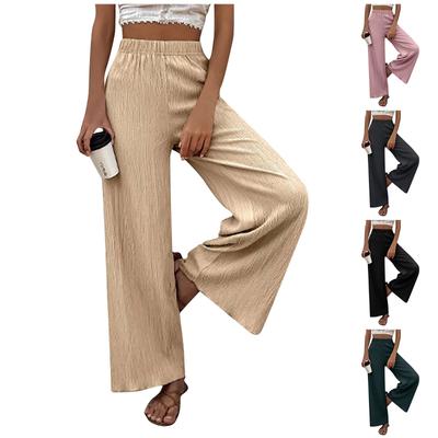 Women Casual Loose Fit High Waist Wide Leg Pants Elastic Waistband Straight Leg Trousers Lightweight Comfortable Fabric
