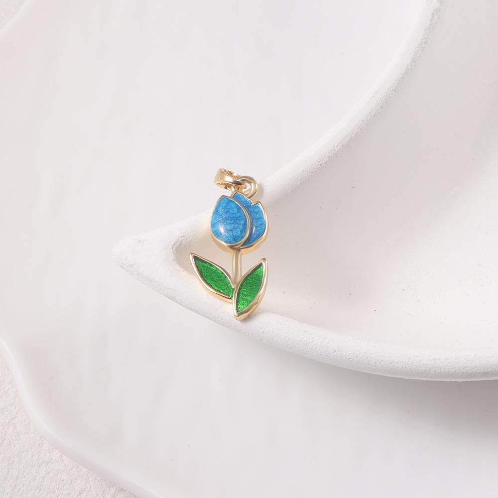 Retro Tulip Enamel Flower Charm for DIY Jewelry