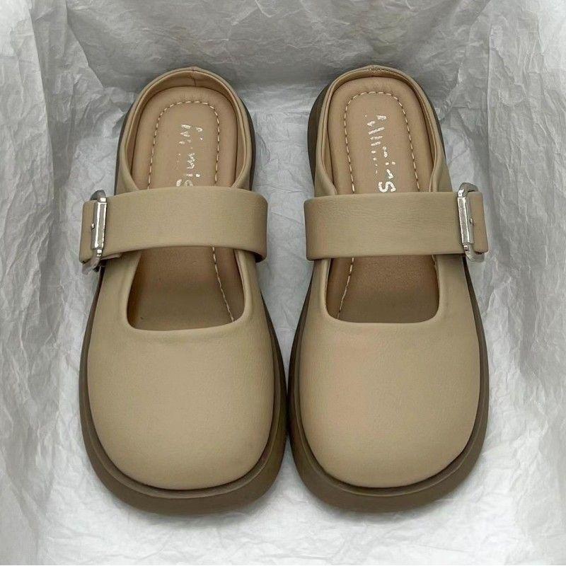 

Сумка с плоским дном, голова, ленивые полушлепанцы, женская летняя обувь 2025, новые модные универсальные Мэри Джейн, крутые шлепанцы 40 хаки