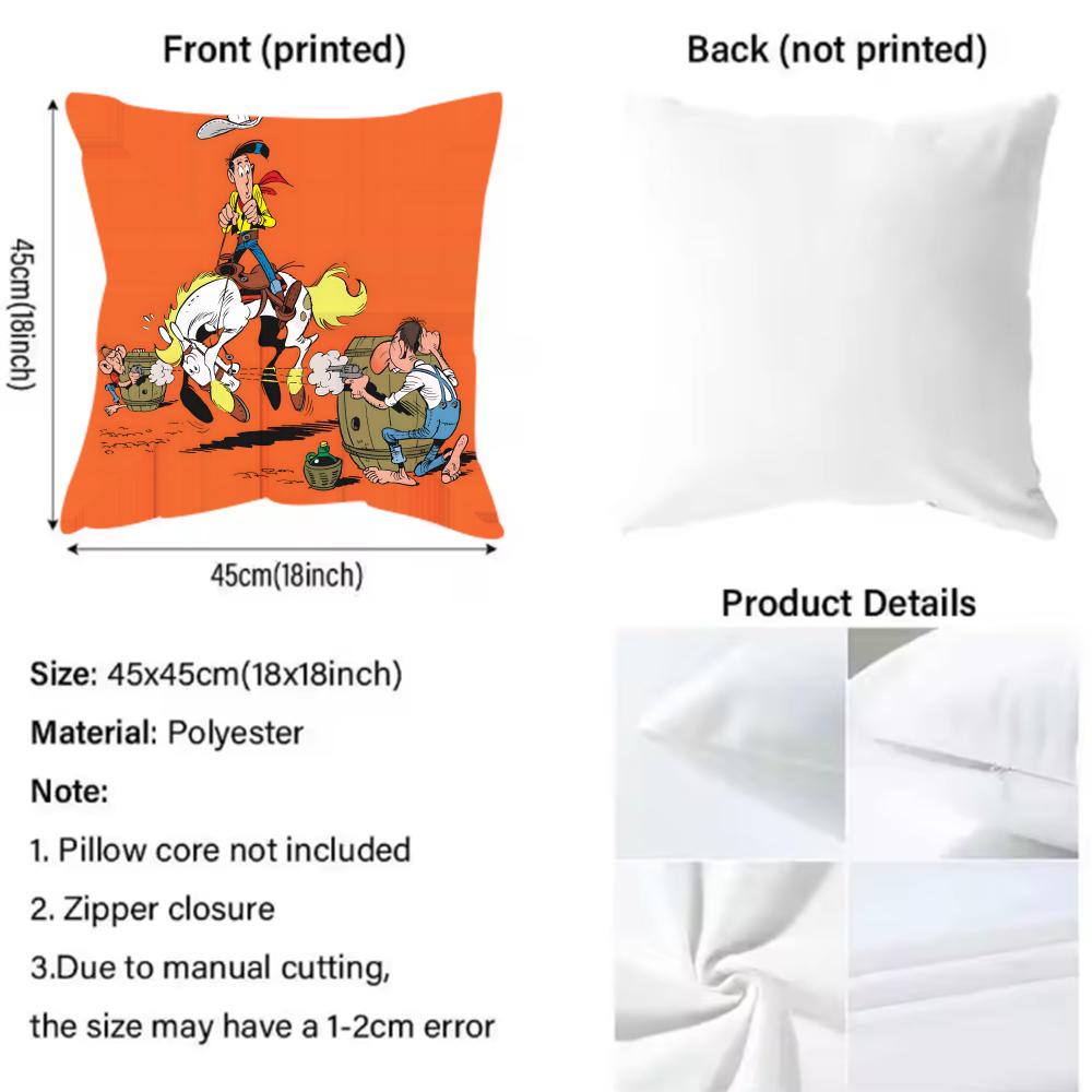 Lucky Luke Cartoon Cushion Cover Reversible Plush Pillow Cover – For Car, Sofa, Bedroom, Perfect As A Gift.