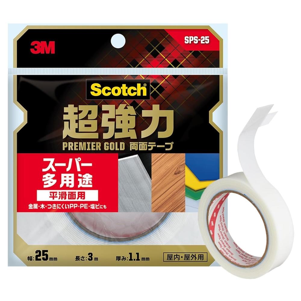 3M Double-Sided Tape Super Strong Versatile Width 25mm Length Scotch SPS-25 Semi-Long Premier Gold