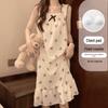 2026 Summer Women's Cartoon Padded Strappy Loose Nightgown Dress Pajamas - Sweet Outdoor Style