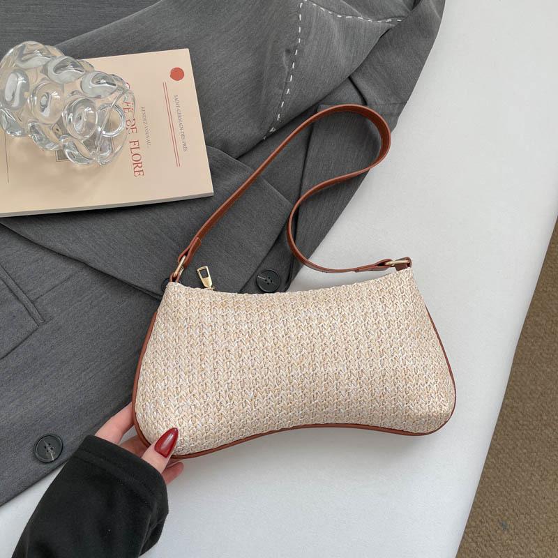 Single-shoulder Underarm Trendy Woven Cherry Style Beach Tote Bag for Women