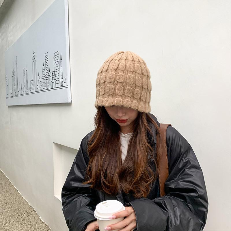 Soft waxy knitted wool bucket hat women's autumn and winter big head circumference washbasin hat bucket hat