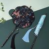 Ancient Style Waist Fan, Rollable, Traditional Chinese Hanfu Fan, Chinese Style, Purple Bamboo Long Handle, Large Tassel, for Runway Shows and