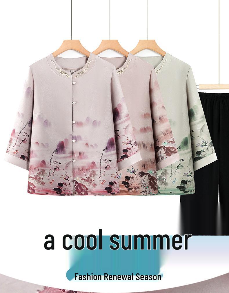 Elegant 2026 Spring Two-Piece Suit for Middle-Aged & Elderly Women - Stylish Top & Casual Fashion.