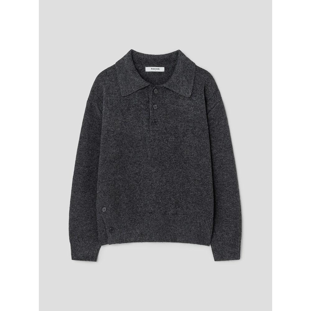 8SECONDS Side Button Collar Knit Ash