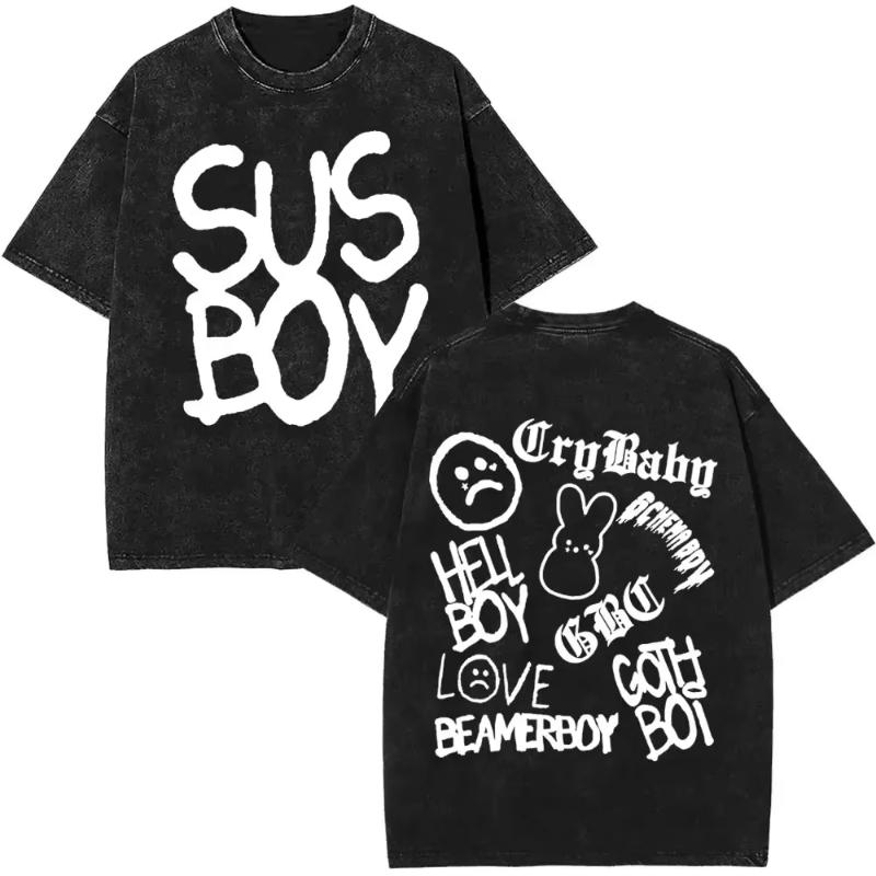 Wyprane Vintage Raper Lil Peep Koszulki z Dwustronnym Nadrukiem Unisex Moda Damska Hip Hop Oversize Krótki Rękaw Koszulka Streetwear