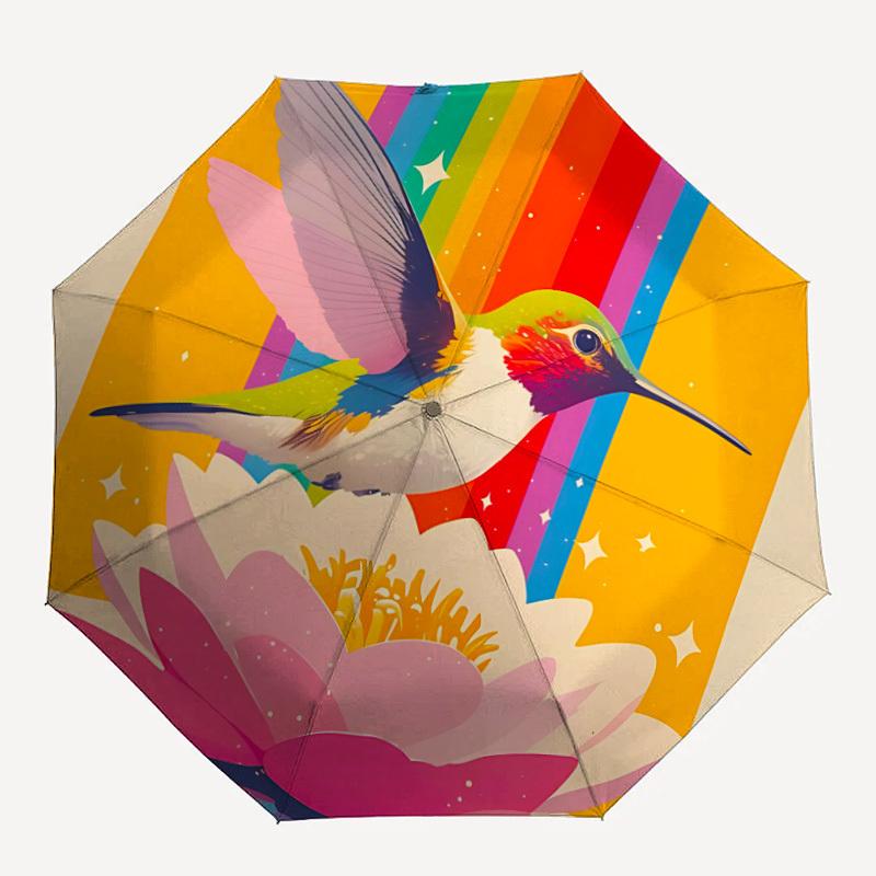 

1pc Hummingbird Lotus Automatic Open/Close Umbrella Compact Folding Umbrella, All-Season Portable Umbrella for Women/Men, Perfect Gift for Birthdays