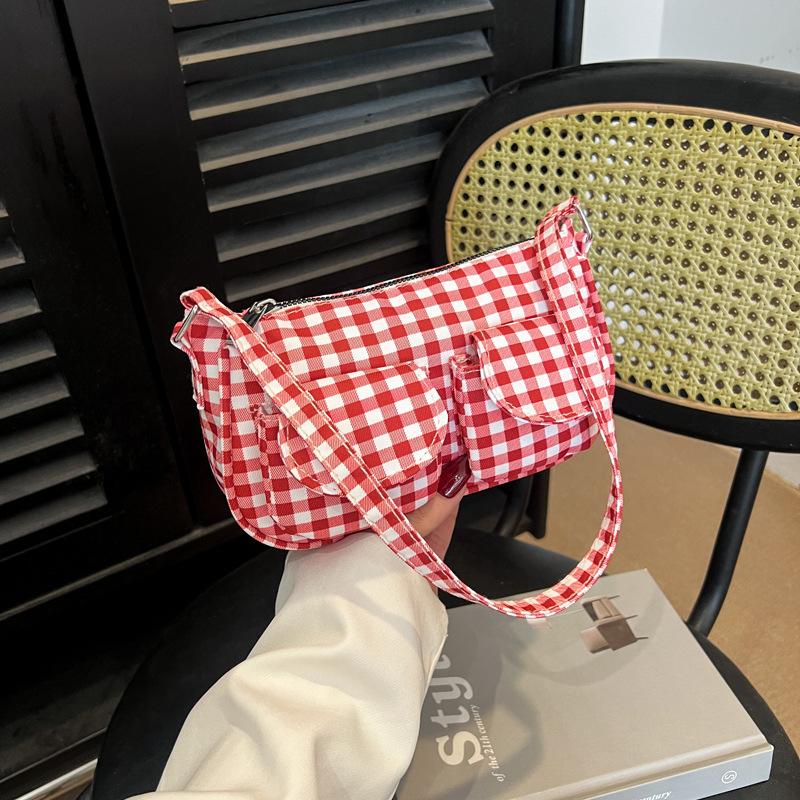 Ny lett og vakker rutete dameveske for pendling til jobb, skulderveske, underarmsveske, fasjonabel bærbar håndveske