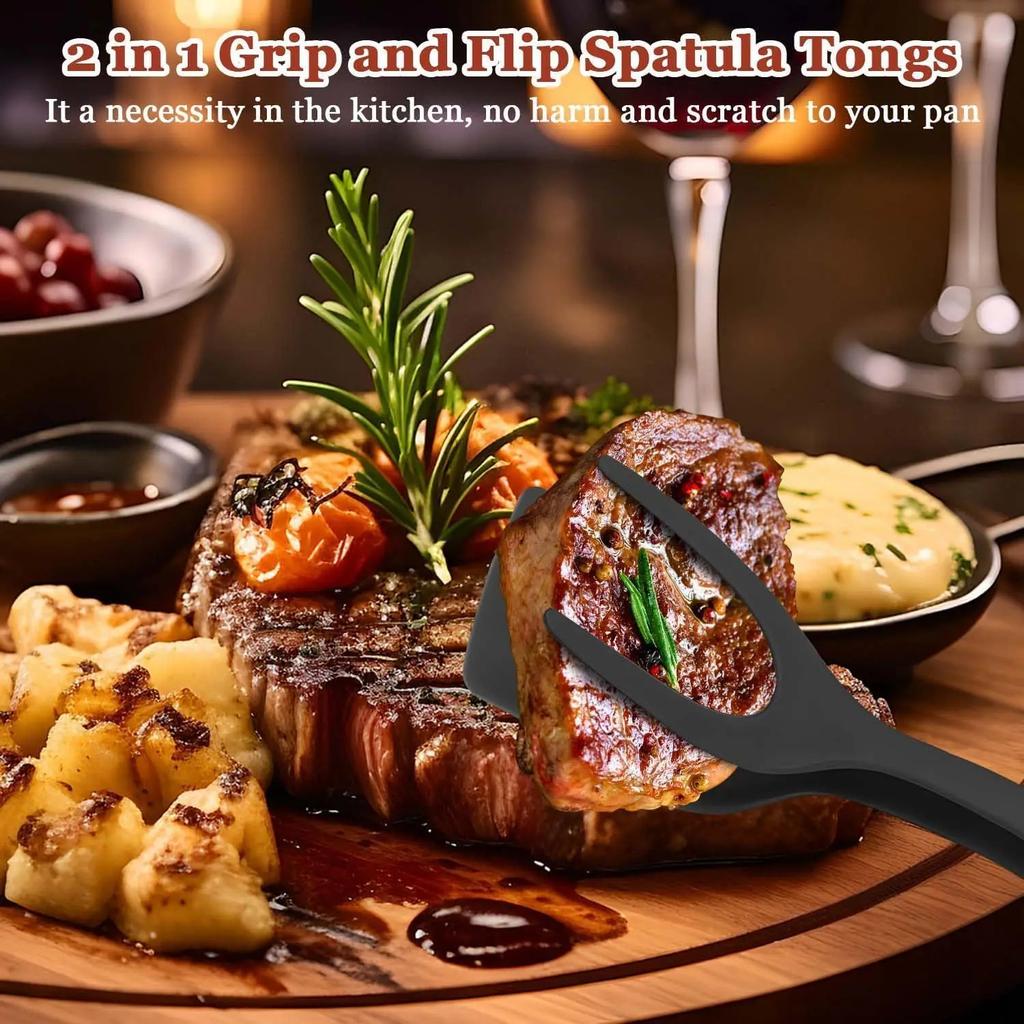 2 In 1 Nylon Grip Flip Tongs Egg Spatula Tongs Steak Spatula Tongs Clamp Pancake Fried Turners Kitchen Accessories