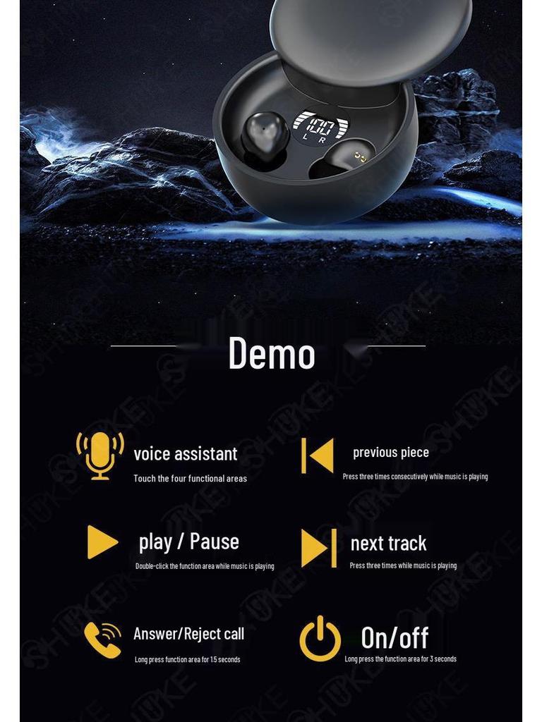 SK26 Slider Bluetooth Earphones: Ultra-Small TWS In-Ear Sleep Buds, New Type 5.4