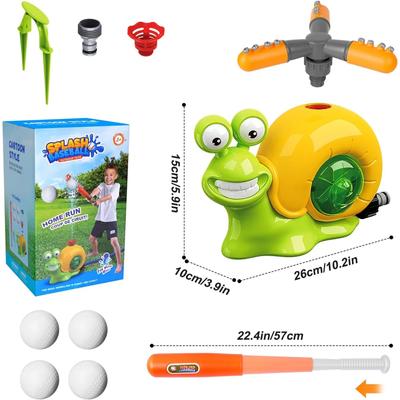 2-in-1 Snail Water Sprinkler Baseball Toy 360° Rotating Spray Water Play Game with 2 Sprinkler Heads Water Splashing Toy for Kid