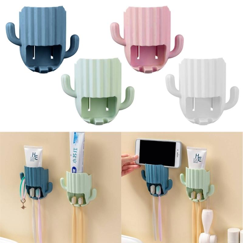 Wall Mounted Cactus Toothpaste Toothbrush Holder Draining Organizer Rack Home Bedroom Wall Door Decoration Rack Home Bed