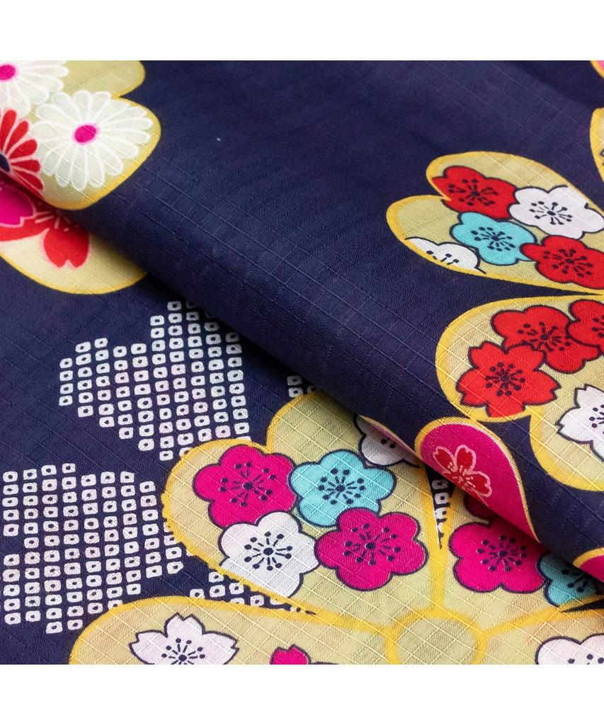 Yukata Set Junior Retro B Change Weave 2 Piece Set Heiko Girls All [KYOETSU] (Yukata, Obi) (150cm, 1. Flowers)