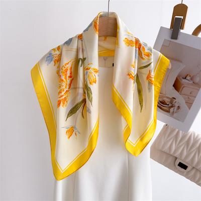 Sciarpa quadrata di lusso in seta da donna, stampata, in raso, per capelli primaverili, foulard, bandana, sciarpa, cravatta, scialle