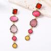 Retro Color Resin Geometric Multi-layer Splicing Long Drop Earrings Light Luxury Fashion Casual Women's Models