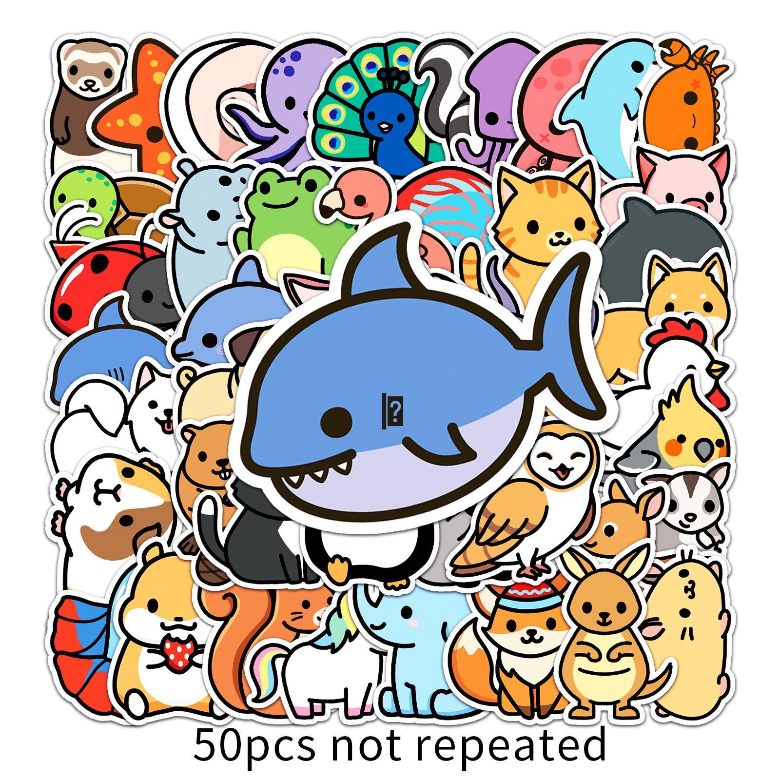 Cartoon Animal Graffiti Stickers - 50 Pack: Waterproof, Cute DIY for Skateboards, Phone Cases, and Luggage.