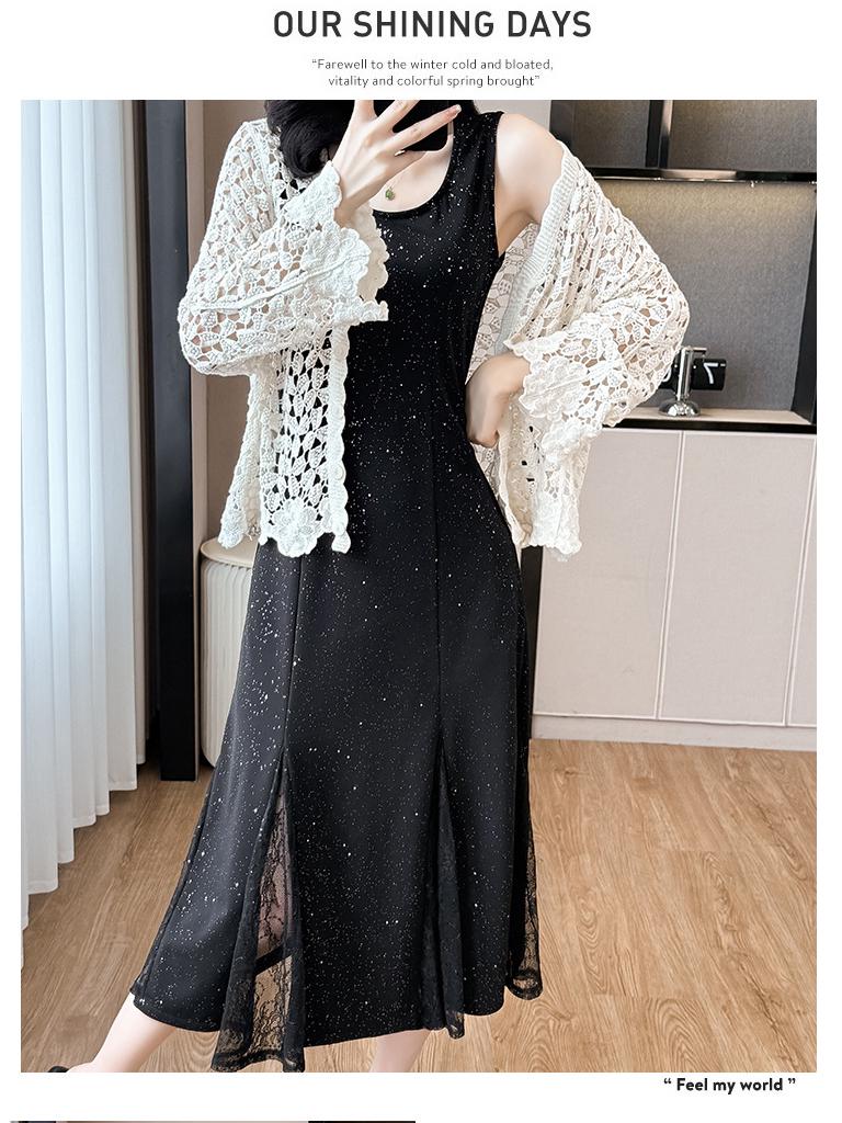 Real Shot Sleeveless Women’s Mesh Splice Mid-Length Plus Size Dress for Spring, Summer, and Autumn