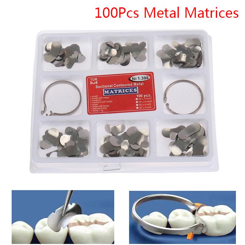 100Pcs Dental Matrix Sectional Contoured Metal Matrices No.1.398 Lmws 2 Rings