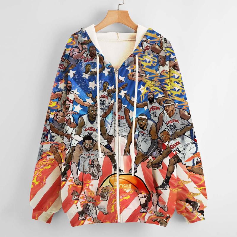 Unisex Anime Basketball 3D Printed Hooded Zip-Up Sweatshirt Loose Fit Teens Adults Wear