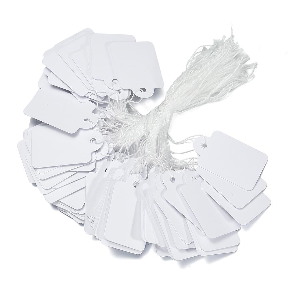 100pcs/Lot Rectangular Paper Price Tag White Wooden Blank String Watch Jewelry Crafts Price Display Cards Package Hang Tag Card