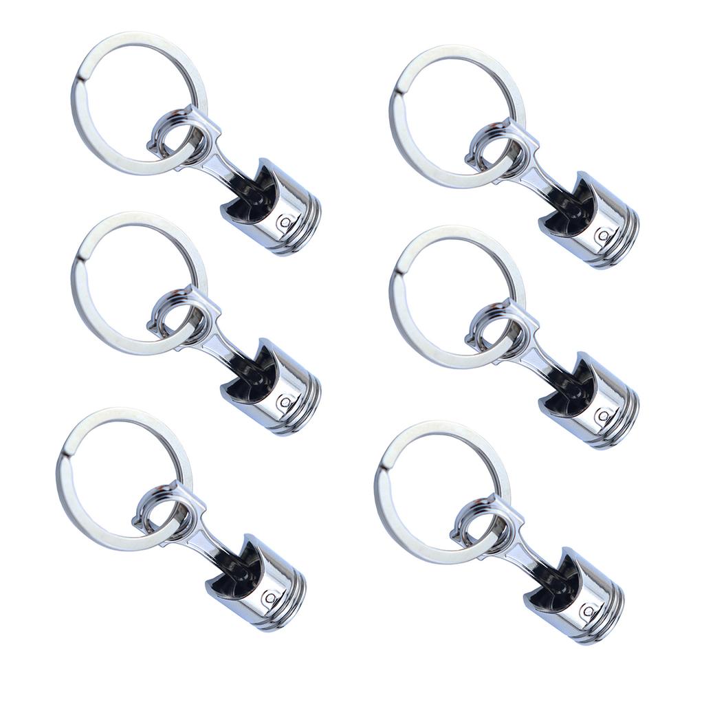 6Pcs/set Heavy Duty Alloy Car Engine Piston Keychain for Automotive Enthusiasts Mechanical Design Keyring Gift