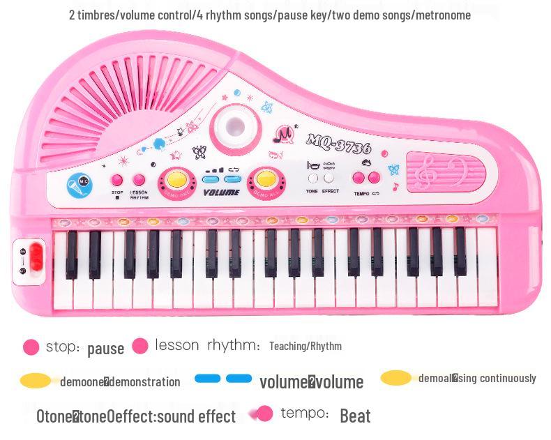 37-Key Children's Educational Electronic Keyboard with Microphone - Girls' Music Piano Toy