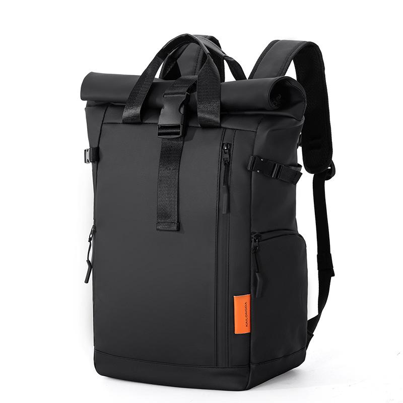Trendy Waterdichte Rugzak met Opgerolde Rand Grote Capaciteit Slijtvast Outdoor Reizen Laptop Tas zwart