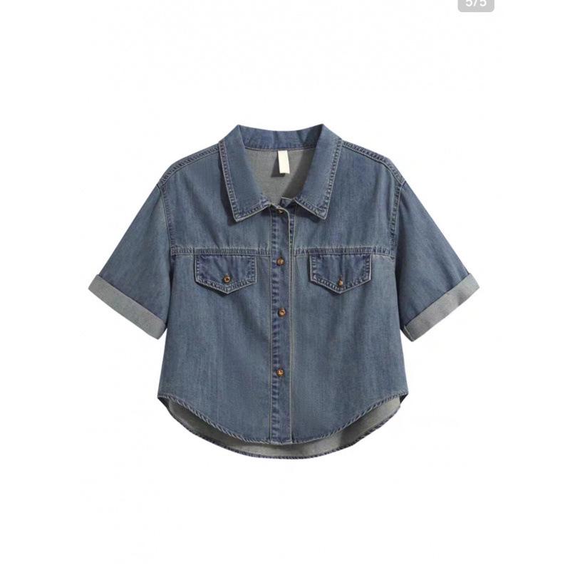 Summer 2026 Retro Hong Kong Style Petite Women's Short-Sleeve Denim Shirt
