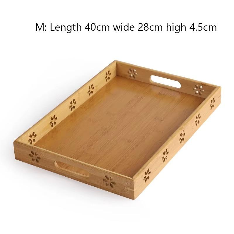 

Дерев яний піднос 1 шт. Бамбуковий піднос Різьблений чайний піднос Підставка для посуду Піднос для фруктів Хліба Десертів Чаю Їжі З ручкою 400X280X45mm
