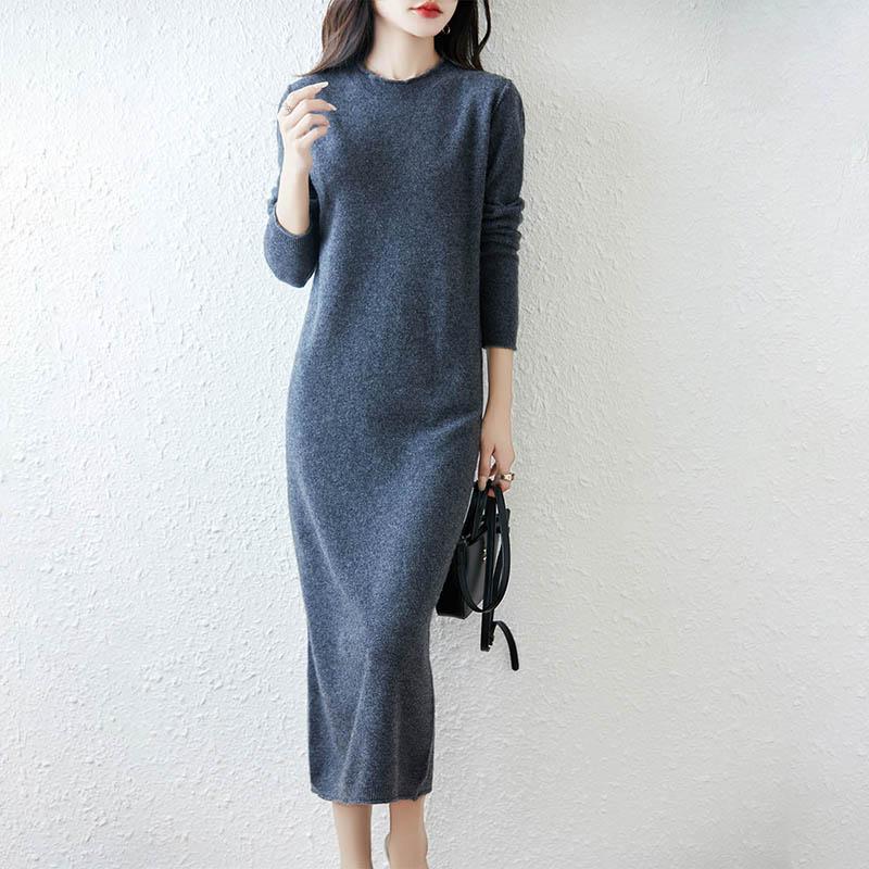 Women Sweater Dress 100% Wool MODERN NEW SAGA O-neck Knit Long Pullover Winter Jumpers Wool Long Dress Female