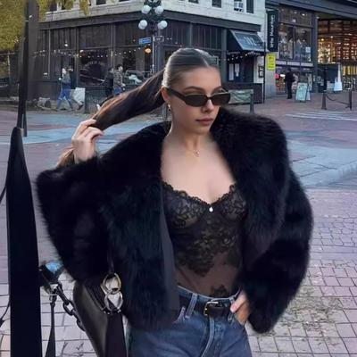 Auutmn Winter Lady Cardigan Coat Faux Fur Thickened Plush Turn-down Collar Pure Color Long Sleeves Solid Color Cardigan Jacket