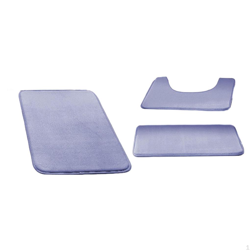 3 Piece Bathroom Rug Soft Carpet Absorbent Polyester Machine Washable Non Slip Floor Mat for