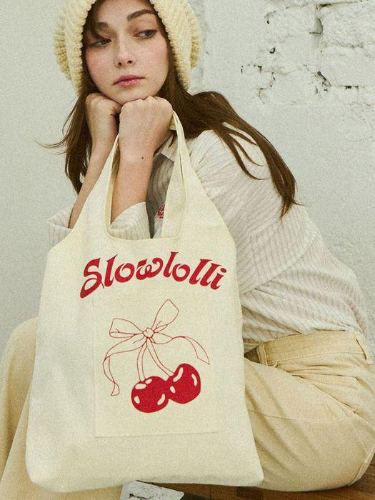 Slowlolli Cherry-printed Mini Bag - Beige