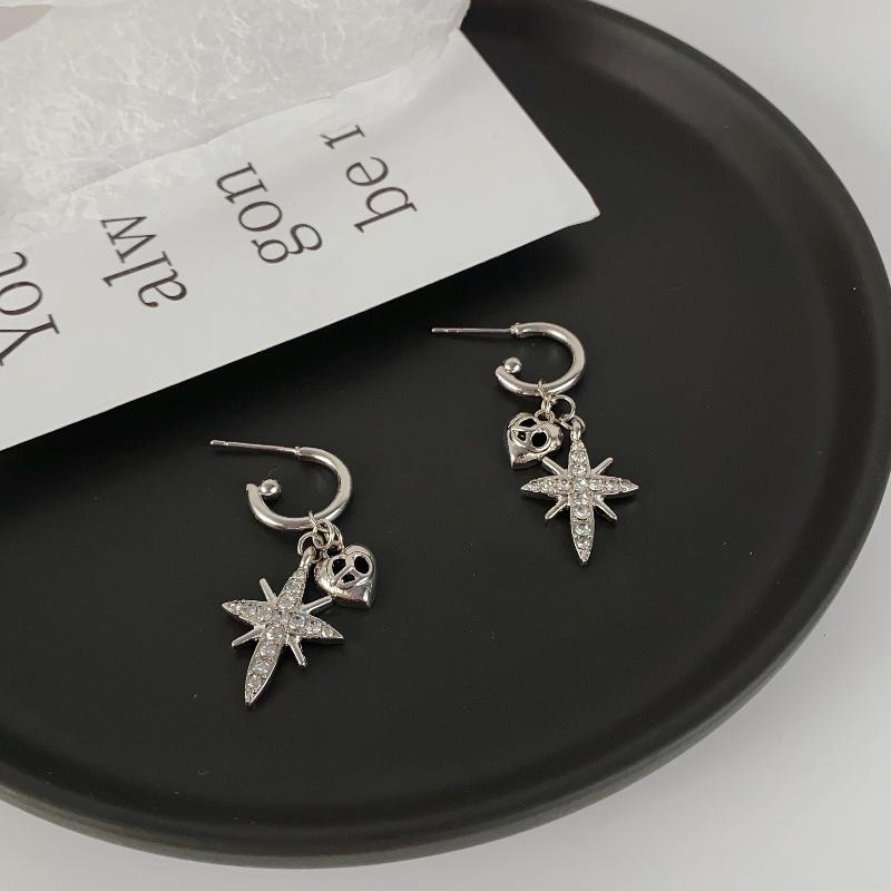 Shiny Zircon Eight-Star Earrings Unique Design Luxury Feel Personality  Versatile Jewelry Ear Decor